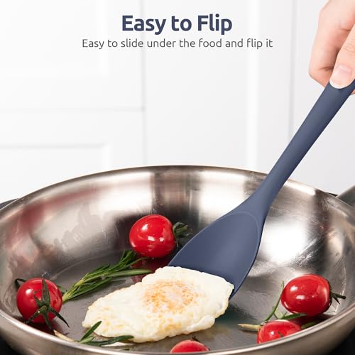 U-Taste 600ºF Heat Resistant 13.6in Long Solid & Slotted Silicone Turner and 600ºF Heat Resistat Silicone Flexible Baking Spoon Spatula & Cooking Scoop Spoonula (Midnight Blue)