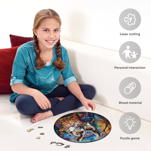 Ruikiyart Wooden Puzzles for Adults, 200 Pieces Glass Owl Wooden Jigsaw Puzzles, Living Room Wall Decor, Bird Unique Shape Mosaic Puzzles for Couples (11.3"*11.3") - color: Colorful Owl, size: 200 Pieces