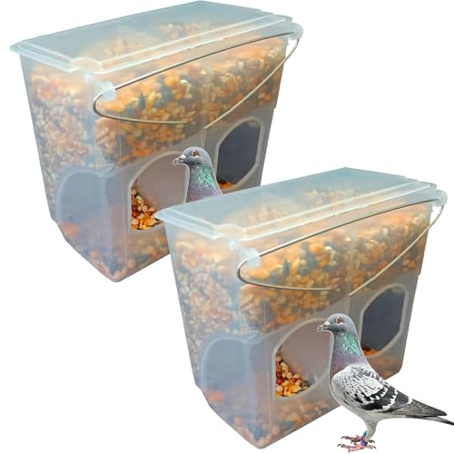 Automatic Pigeon Bird Feeder Water, 2 Pack Plastic Feeder Water Dispenser Drinkers for Cage, No Mess Hanging Parrot Food Feeding, Cage Accessories for Parakeet Quail Bird Chicken (2 Hole - Iron Wire) - size: 2 Hole - Iron Wire / 2 Pack