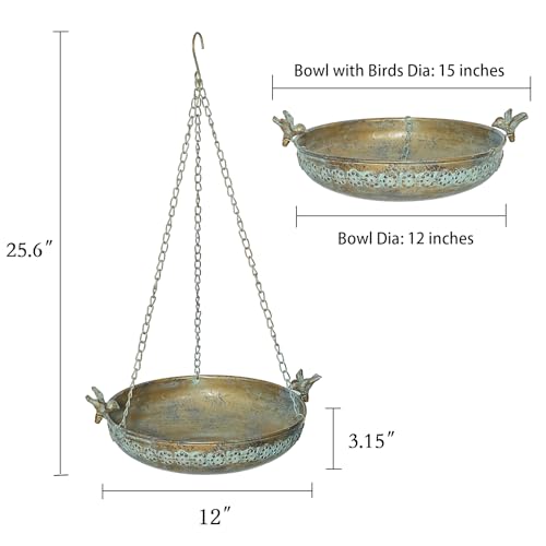 Metal Hanging Bird Bath, Hanging Bird Baths for Outdoors | Birdbath Hanging for Outside Bird Feeder Seed Tray Garden Yard Decor - color: gold-E