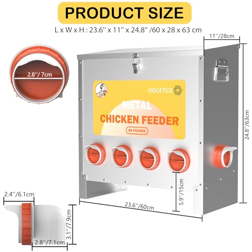Automatic Chicken Feeder No Waste Metal Poultry Feeder Large Capacity 85 lbs for Chickens, Geese, Ducks, Turkeys, Quails (6-Port) - size: 6-Port