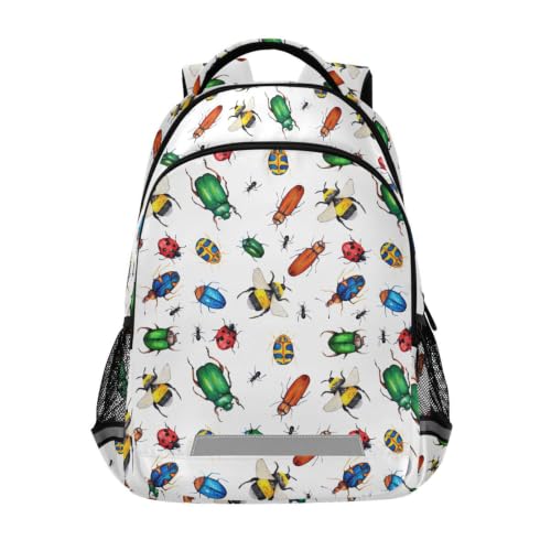 Kids Bugs Backpack for Boys Girls School Bags | Elementary Middle, Travel Daypack Lightweight Waterproof with Reflective Strip - color: Bugs 01