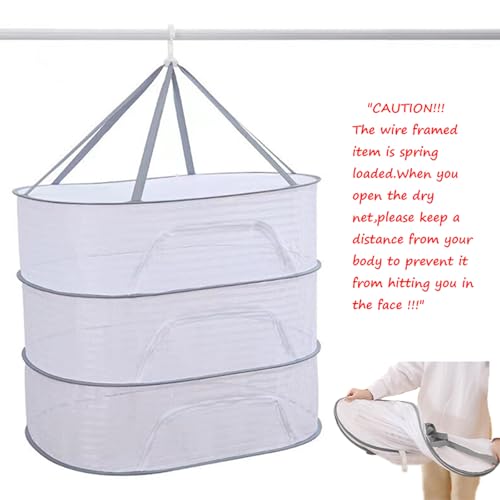 Hanging Drying Net Herb Drying Rack Foldable Fish Mesh Rack Net 19.7"x27.6"x25.5" Large 3 Layer Collapsible Dry Net with Zippers for Drying Fish Plants Vegetables Fruit Herb Flowers Clothes (Green) - color: Green