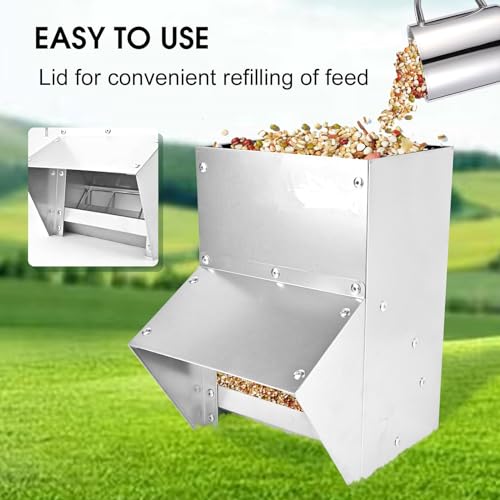 shengyi 11.5-55lbs Galvanized Chicken Feeder - Rat Proof Poultry Feeder with Lid Weatherproof Outdoor Coop Food Dispenser (25lbs 12.9x8.3x18.9in) - size: 25lbs 12.9x8.3x18.9in