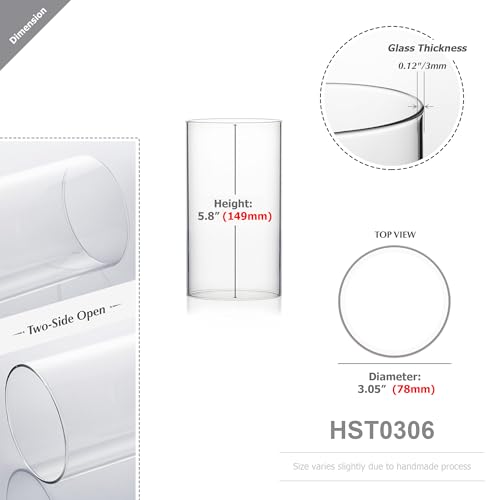 WGVI Hurricane Candle Holder Sleeve, Wide 3", Height 6", Clear Glass Cylinder Candleholder, Chimney Tube, Open Ended Candle Shade, 6 Pieces Bulk - size: 3"x6"H