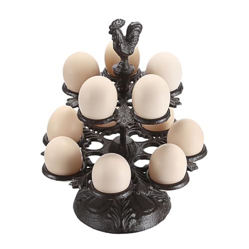 Heavy Duty Cast Iron Egg Holder Countertop - Vintage Eggs Holder Stand for Fresh Eggs, Retro Egg Stroage Rack, Easter-Egg Display Holder for Kitchen & Dinning Countertop Decor - color: Black
