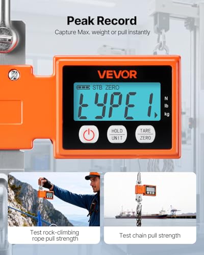 VEVOR Digital Crane Scale, 1100 lbs/500 kg Max Capacity, Heavy Duty Industrial Hanging Scale with Cast Aluminum Case & LCD Display, 0.2 lbs Division & 3 Unit Switch, Auto-Off Setting for Garage - style: 1100BLS