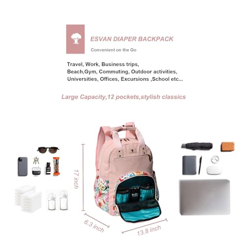 Diaper Bag Backpack Corduroy Multifunction Baby Fashion Travel Pack office Laptop Bag - color: Pink Flower