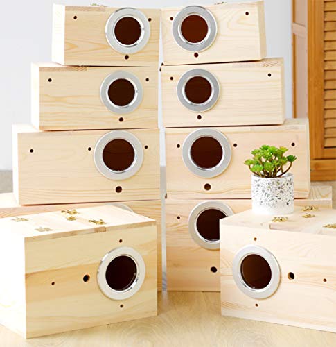 Pine Wood Parakeet Nest Box Bird House Budgie Breeding Mating Box for Lovebirds Cockatiel Parrotlets (S) - size: S