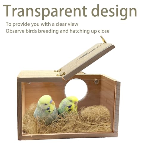 Parakeet Nesting Box Transparent Bird Nest Breeding Box with Perch | 7.87 X 4.72 X 4.72 inch Parrot Mating Box Wood Bird House Aviary for cage - size: 7.87 X 4.7 X 4.7 INCH