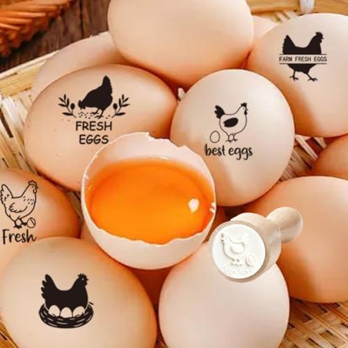 5Pcs 5 Styles Farm Fresh Egg Stamps Chicken Egg Stamps 0.63 Inch Mini Round Wooden Rubber Cute Farm Fresh Marking Stamper Ideal for Chicken Keepers Farmers Homesteaders Farmhouse Supplies