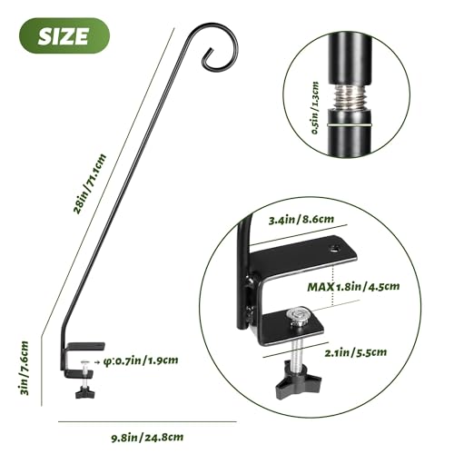 Heavy Duty Extensible Deck Hook - Adjustable for Hanging Bird Feeders, Plants, Suet Baskets, Wind Chimes, Lanterns - size: 28in Long Curled Hook-1 Pack