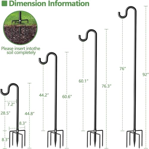 Shepherd Hook for Outdoor, Heavy Duty Bird Feeder Pole with 5 Prong Base, Adjustable Height Bird Feeder Stand Ideal for Hanging Bird Feeders, Plant, and Garden Decorations - size: 92 Inch