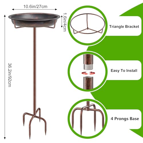Metal Bird Bath for Outside Garden Birdbath Bowl, 36.2" Height Freestanding Bird Feeders for Outdoors with 4 Prongs Base Stake, Standing Birdfeeders for Yard Lawn Decor (Retro Copper) - color: Retro Copper