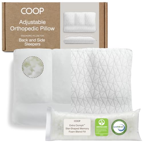 Coop Home Goods Adjustable Orthopedic Pillow King, Ergonomic Cervical Neck Support, Memory Foam Pillows for Side & Back Sleepers, Breathable, Washable Cover, GREENGUARD & CertiPUR-US Certified - size: King