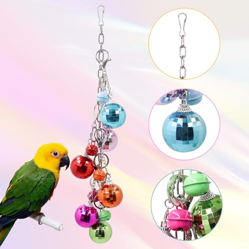 Oooct Bird Swing Wind Chime Toys, Colorful Parrot Hanging Chewing Toy with Hollow Balls and Bells, Bird Cage Accessories for Small to Medium Birds, Budgie Lovebirds Conures Parakeets Cockatiels Rats