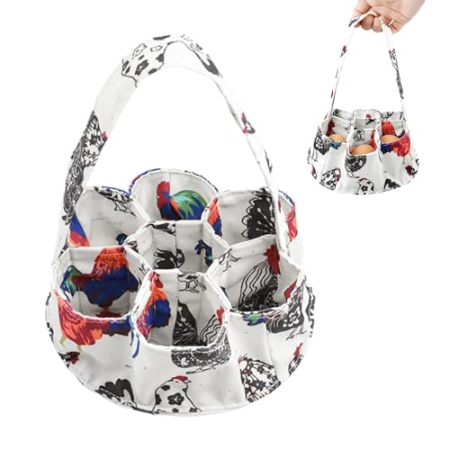 Egg Collecting Basket with 7 Pouches, Mini Egg Collecting Bags Gathering Bag for Fresh Eggs Transporting Storage, Farmhouse Eggs Gathering Basket for Chicken, Hen, Duck, Goose