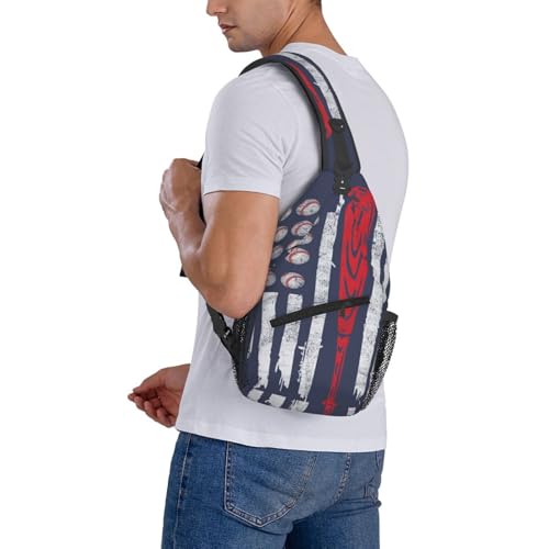 Baseball American Flag Sling Backpack Crossbody Shoulder Bag Chest Bag Travel Chest Pack Casual Daypack For Women Men Hiking Sports Working - color: Black1