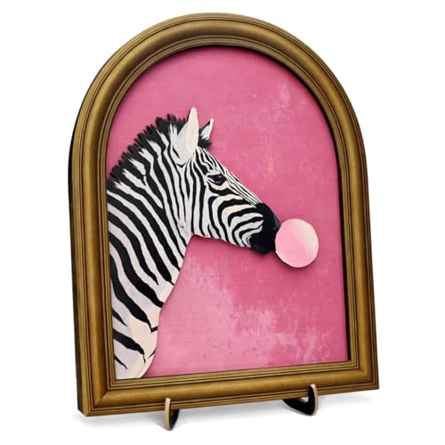 3D Funky Pink Zebra Bubble Gum Wall Art Sign Room Decor | Funky Pink Zebra Print Wall Art 3D Bubble Gum Animal Sign Desk Decor Bedroom Shelf Display Funny Gifts - color: Horse