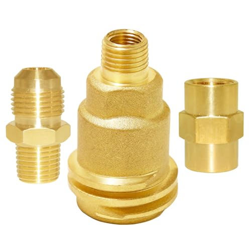 Joywayus Solid Brass QCC1 Nut Propane Gas Fitting with 1/4" NPT Male Pipe Thread, 1/4" NPT Female Coupler, 1/4" NPT Male x 3/8" Flare Male Adapter Kit