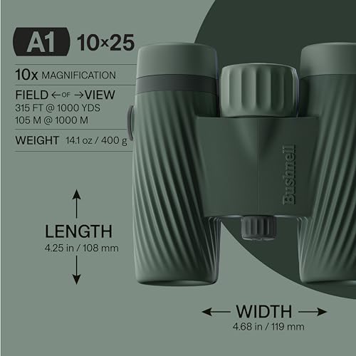 Bushnell A1 10x25 Binoculars Cilantro Green | Waterproof, Fogproof, 10X Magnification, Fully Multi-Coated Lenses & Rubber Armor - color: Cilantro Green, size: 10x25