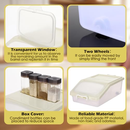 3 Pcs Rice Storage Container 11 lb Airtight Flour Container with Wheels Measuring Cup Clear Pet Food Dog Cat Birds Food Bin Grain Cereal Organizer Box for Dry Baking Supplies(Milky White) - color: Milky White