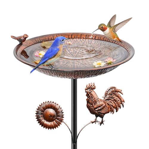 38" Metal Bird Bath for Outside, Vintage Garden Birdbath with Bird Statue, Freestanding Bird Bath Freeder with Sturdy 5 Prongs Base for Outdoors Patio Yard Lawn Decor(Vintage Brown) - color: Vintage Brown