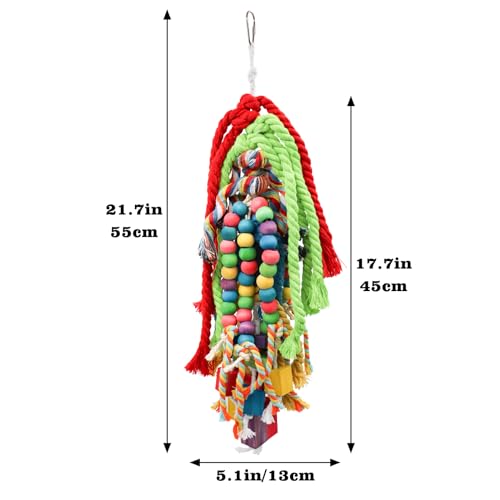 Large Bird Chewing Toys, 21.7 × 5.1 inch Parrot Shredding Wooden Block and Cotton Rope Toys, Cage Accessories for Small to Large Birds Cockatiel Parakeets Lovebirds Conure Macaw African Grey Amazon