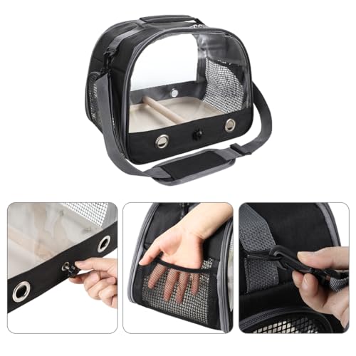 Small Bird Travel Carrier Cage Portable Bird Parrot Parakeet Cockatiel Travel Carrier Bag Lightweight Birds Backpack with Standing Perch and Stainless Tray for Vet Visit Side Access Window - color: black