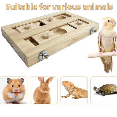 FlidRunest Extra-Large Wooden Bird Foraging Box Toy, Bird Puzzle Toy Seed Food Feeder, Enrichment Foraging Toy for Parrot, Parakeet, Cockatiel, Conure, Sun Conures, African Grey, Macaw