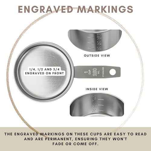 1 Cup Stainless Steel Measuring Cup | Sturdy Metal 250 ml | 240 cc | 8 oz | Single Cup for Wet and Dry Ingredients | Great for use as 1 Cup Dog Food Scoop - 1 PK - size: 1 Cup
