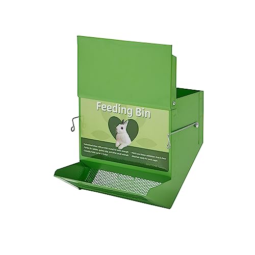 Metal Small Animal Feeder with Lid, Heavy Duty, Large Capacity Food Dispenser, Great for Rabbits, Guinea Pigs, Chinchillas and Other Small Animals (7.4 inch, Green) - color: Green, size: 7.4 inch