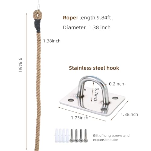 1.38" x 9.84 Ft Cat Climbing Rope for Ceiling & Wall Mounted,Cat Climbing Jute Rope Furniture Pole Scratching Post for Indoor and Outdoor Cats Scratching Playing - size: 1.38-9.84 FT