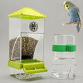Automatic No Mess Bird Feeder Water Dispenser Set | Acrylic Transparent Parakeet Cage Accessories Bird Feeder and Waterer in Cage for Small and Medium Cockatiel Finche - color: Green + Green