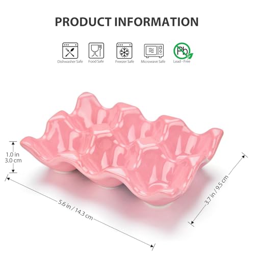 Ceramic Egg Tray Holder, Pink, 6 Cup - color: Pink
