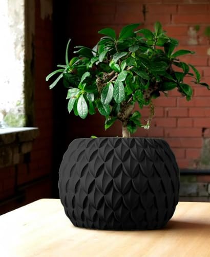 Obsidian Dragon Egg Planter – Modern Textured Black Flowerpot for Indoor Plants – Mythic Scales Design – Ideal Orchid Pot, Boho Succulent Pots, Outdoor Decor (Black, Standard 5.5" x 5.5" WH)