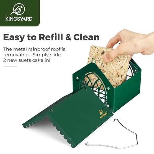Kingsyard Metal Upside Down Double Suet Bird Feeder | Weatherproof Roof, Great for Downy Woodpecker Nuthatch Chickadee Backyard Birds, Green
