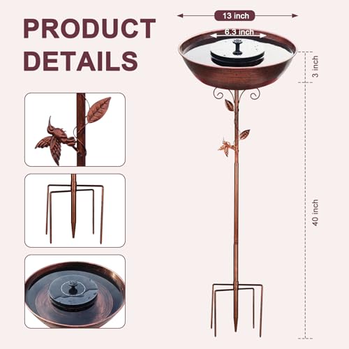 Solar Bird Bath Fountain, Green Metal Stand, 7 Nozzle, Outdoor Garden Decor (Bronze) - color: Bronze