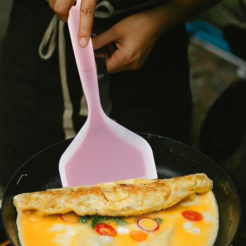 Hitefu 2 Pcs Silicone Spatula Turner, Green & Pink | Wide Pancake Flipper, Tamagoyaki Shovel, BPA Free, Non-Stick Egg Flipper, For Omelette, Pizza, Steak & Fish - color: Green & Pink
