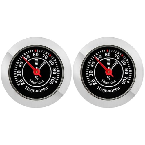 Hemoton 2-Pack Analog Cigar Humidor Hygrometer Round Mechanical Humidor Gauge Humidity Meter for Cigar Box Small Compact Accessory for Violin Case Home Use