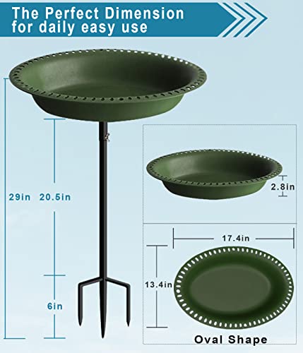 Koutemie Bird Bath for Outside 1-¼ Gallon Detachable, Deep Green, 29 Inch | Hummingbird Baths Feeders for Outdoors, Garden Freestanding Birdbath & Birdfeeder Bowl with Metal Stake for Garden Patio Yard - color: Green