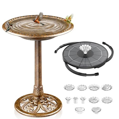 AISITIN 28 Inch Bird Bath with 3.5W Solar Fountain for Outside, Bronze | Antique Copper Polyresin Pedestal Bird Baths for Outdoor Garden Decor, Weather-Resistant Birdbaths with 20" Bowl & 8 Nozzles - color: Bronze