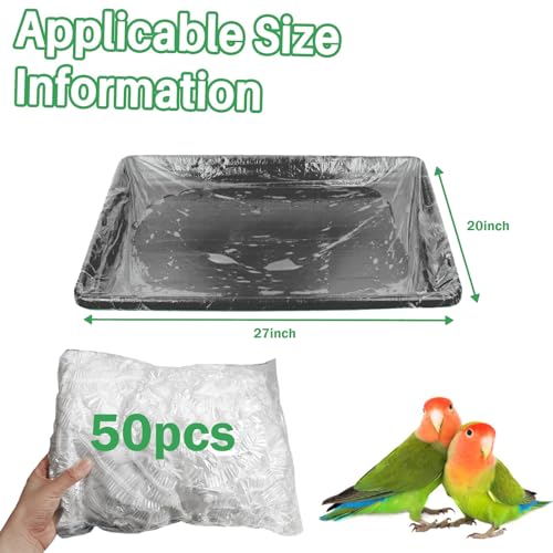 50 Pack Disposable Bird Cage Liners, Clear Plastic, 27 * 20 Inches, Leak-Proof, Universal Tray Liner Bags for Parrots, Canaries, Cockatiels - size: 27*20