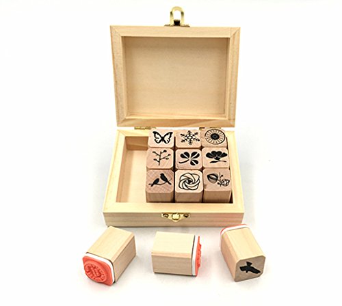 Diary Stamp Set,Wooden Rubber Signet for Children DIY Scrapbooking Planner Album Card Making(12pcs,Natural Elements) - color: Nature(12pcs)