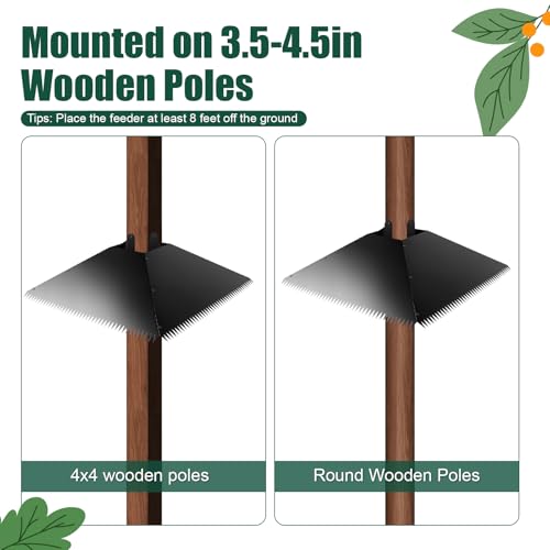Metal Squirrel Baffle for 4x4 Post, 17 Inch Squirrel Guard for for Bird Feeder Poles, Wooden Pole Mount Squirrel Proof to Keep Squirrels and Raccoons Out of Bird feeders, Black