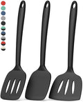 Coukre 3 Pack Silicone Spatula Set, Heat Resistant to 500°F, BPA-Free | Fish Spatula, Solid & Slotted Turners, Dishwasher Safe, Spatula Set for Eggs, Pancakes, Fish & Burgers, PureBlack - color: PureBlack