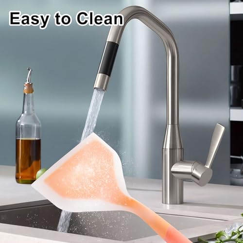 Hitefu 2 Pcs Silicone Spatula Turner, Green & Orange | Wide Pancake Flipper, Tamagoyaki Shovel, BPA Free, Non-Stick Egg Flipper - color: Green & Orange