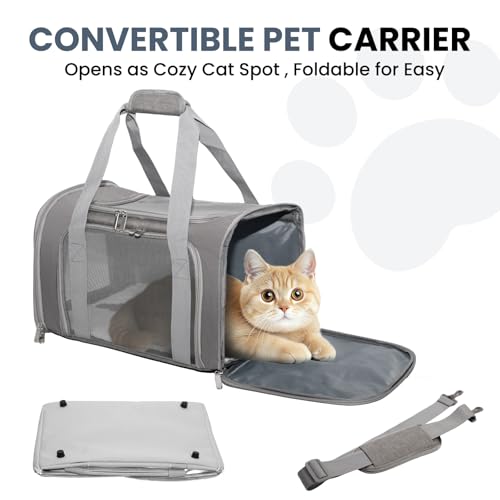 Soft-Sided Cat Carrier 20x13x13 in Expandable Travel Pet Bag 22LBS | For Cats and Small Dogs with Anti-Scratch Mesh Washable Mat Collapsible Escape-Proof Airline Approved with Shoulder Strap - color: Gray, size: 13.4"L x 13.4"W x 20.1"H