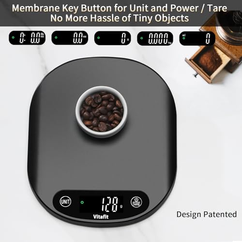 Vitafit 33lb/15kg Digital Food Scale in High Precision 0.1oz/1g, Our Own Kitchen Scale Professional Factory Since 2001, Home and Kitchen Essentials for Cooking and Baking, LED, 3*AAA Batteries, Black - color: Black
