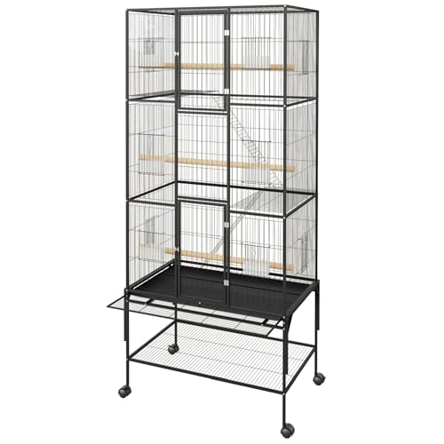 GarveeHome 69 Inch Large Bird Cage, Bird Cage with Rolling Storage Stands, Feed Bowls, Wide Tall Parrot Cage for Parakeets, Conures, Cockatiel, Cockatoo